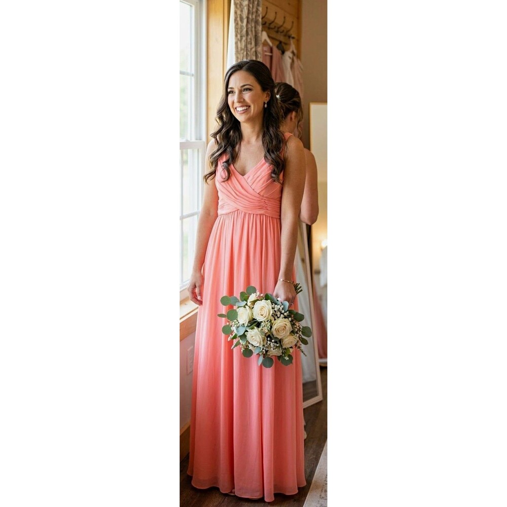 David's Bridal Coral Sleeveless V-Neck Long Mesh Dress Size 6 MPN 31011677